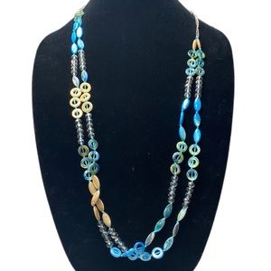 Mixit Long Turquoise / Clear Beaded Double Chain Necklace